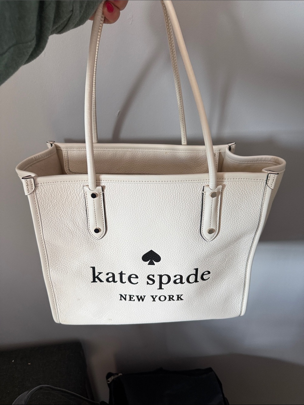 kate spade Cream Pebbled Leather Logo Tote
